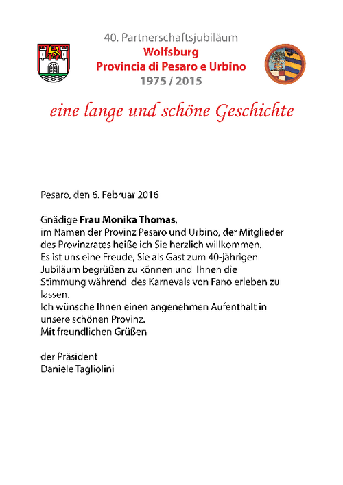 gemellaggio 2016 lettera di benvenuto Monika