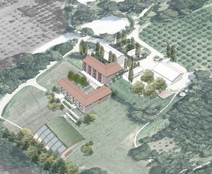 Render progetto complessivo ampliamento Cecchi  con nuovo edificio scolastico  Convitto e palestra